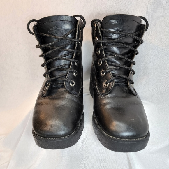 Harley Davidson Black Leather Lace Up Riding Boots Size 7 - Picture 3 of 7